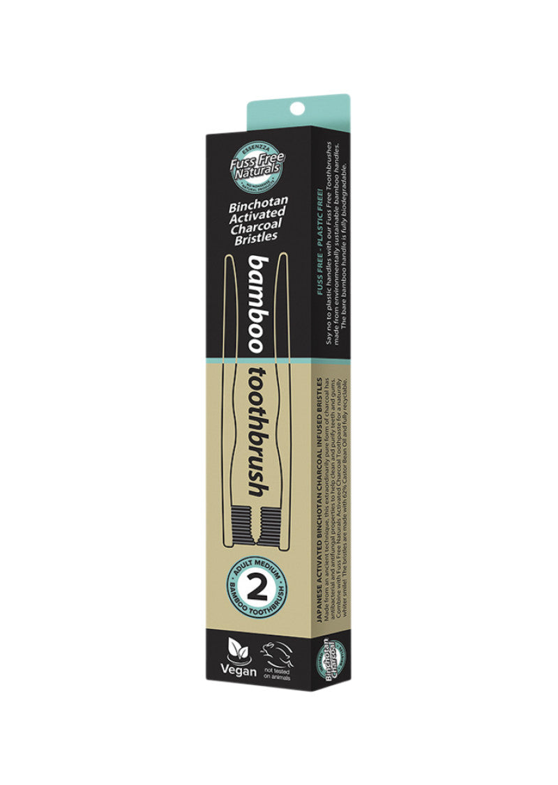 Essenzza Fuss Free Toothbrush Bamboo Activ Charcoal Medium 2pk