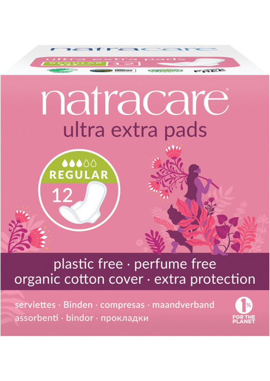 Natracare Pads w Org Cotton Cover Ultra Extra Regular x 12 Pack