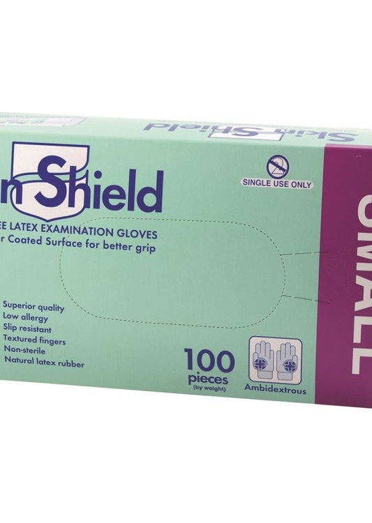 Skin Shield Latex Gloves Powder Free Small x 100 Pack