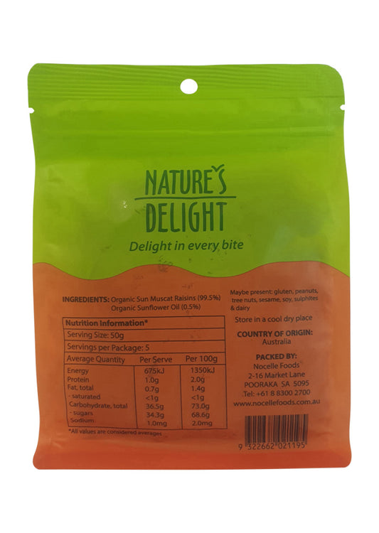 Natures Delight Organic Sun Muscat Raisins 250g