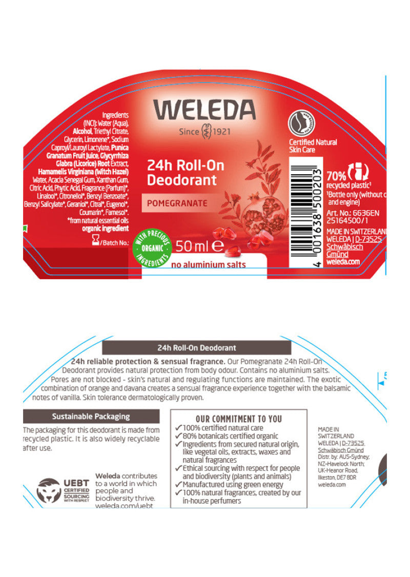 Weleda Deodorant Roll On 24hr Pomegranate 50ml