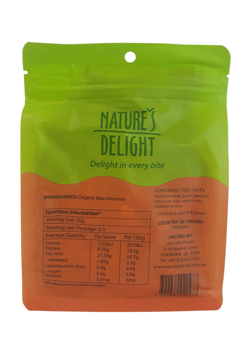 Natures Delight Organic Almonds Raw 325g