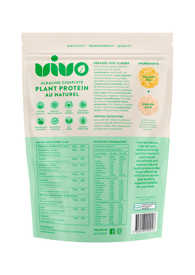 Vivo Org Protein Plant Alkaline Complete Au Naturel 1kg