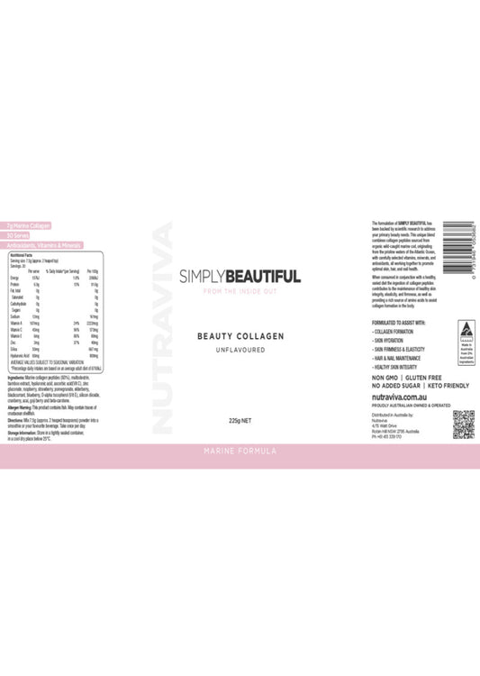 Nutraviva Simply Beautiful Beauty Collagen Marine Unflavoured 225g