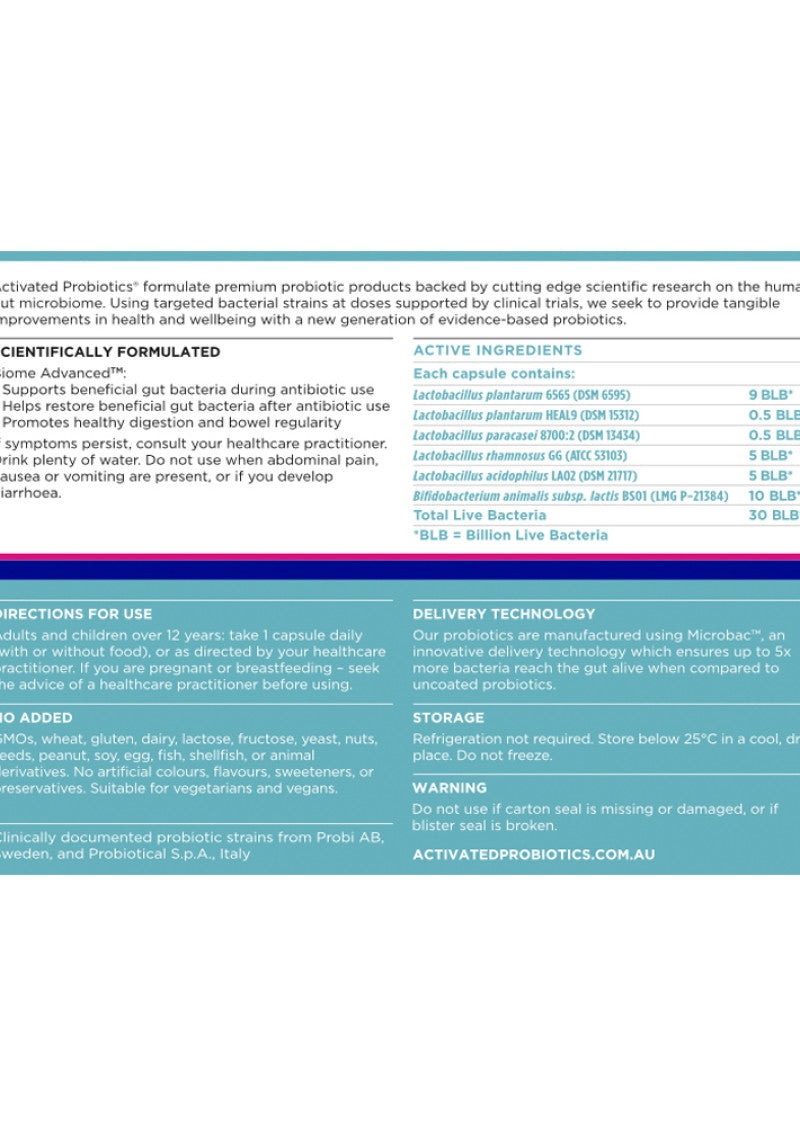 Activated Probiotics Biome Advanced Probiotic 30vc