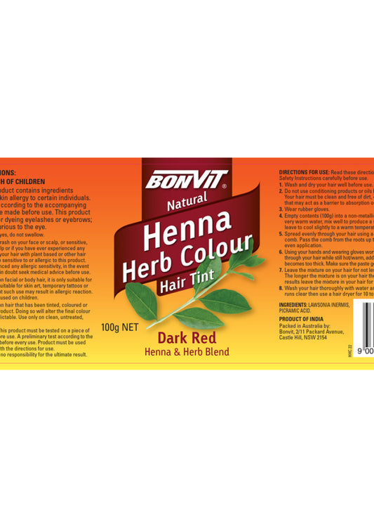 Bonvit Hair Tint Henna Herb Colour Dark Red 100g