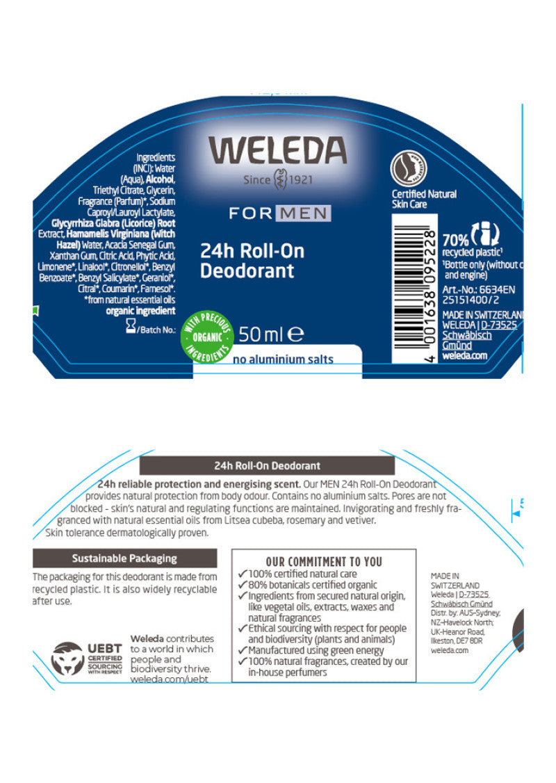 Weleda For Men Deodorant Roll On 24hr 50ml