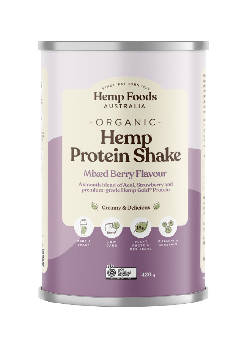 Hemp Foods Aust Organic Hemp Protein Shake Mixed Berry 420g