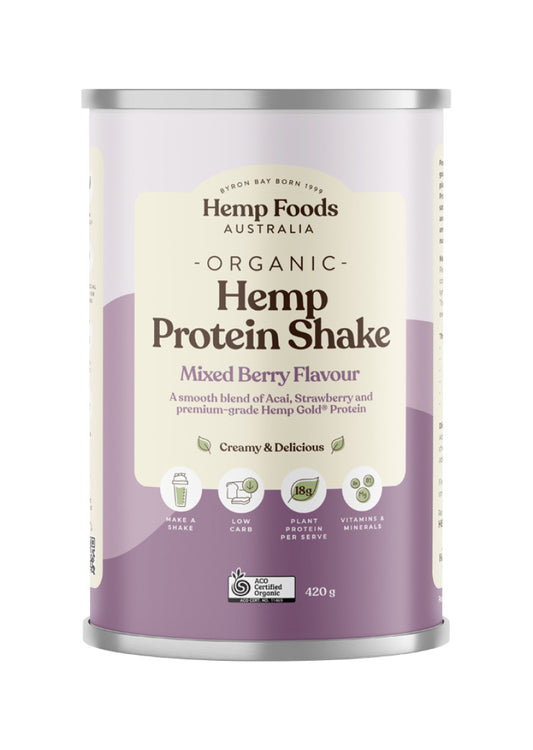 Hemp Foods Aust Organic Hemp Protein Shake Mixed Berry 420g