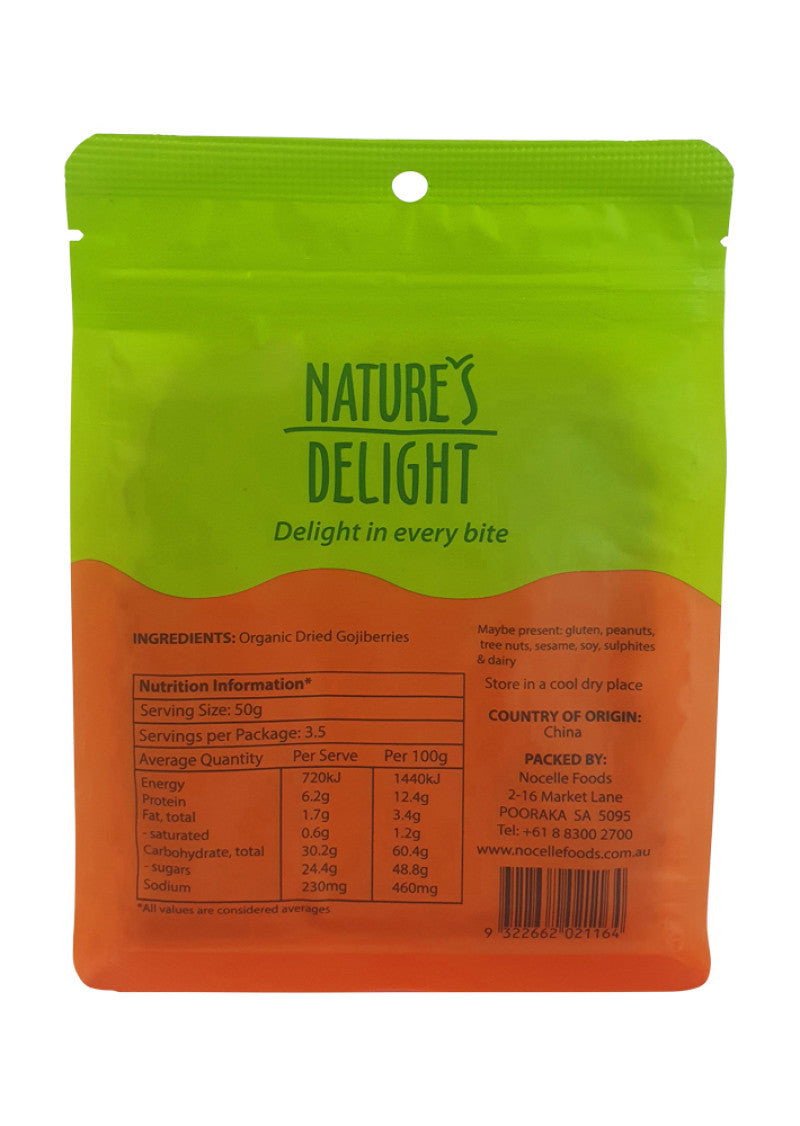 Natures Delight Organic Goji Berries Dried 175g