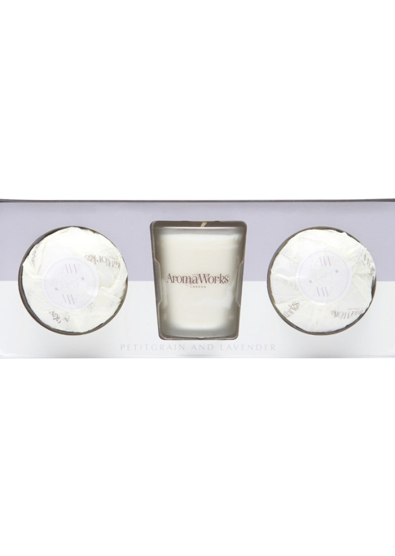 AromaWorks Light Gift Set AromaBomb and Candle Petitgrain and Lavender Small 75g