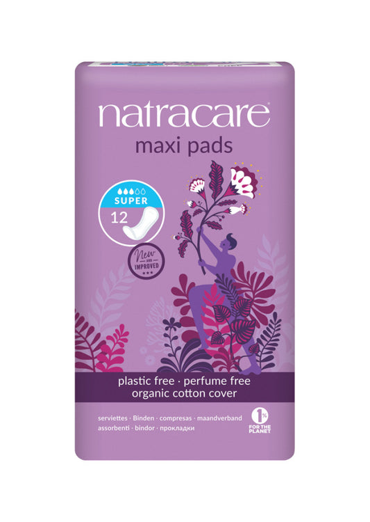 Natracare Pads w Org Cotton Cover Maxi Super x 12 Pack