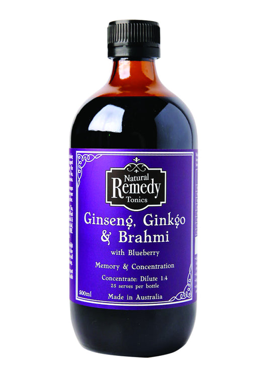 Natural Remedy Tonics Ginseng Ginkgo And Brahmi 500ml