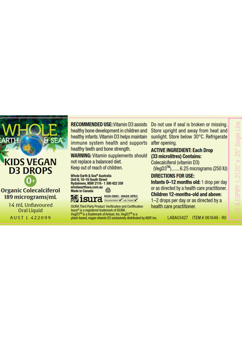 Whole Earth Sea Kids Vegan D3 Drops Unflavoured 14ml