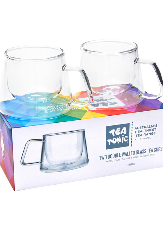 Tea Tonic Glass Tea Cup Double Walled Square Handle x 2 Pack