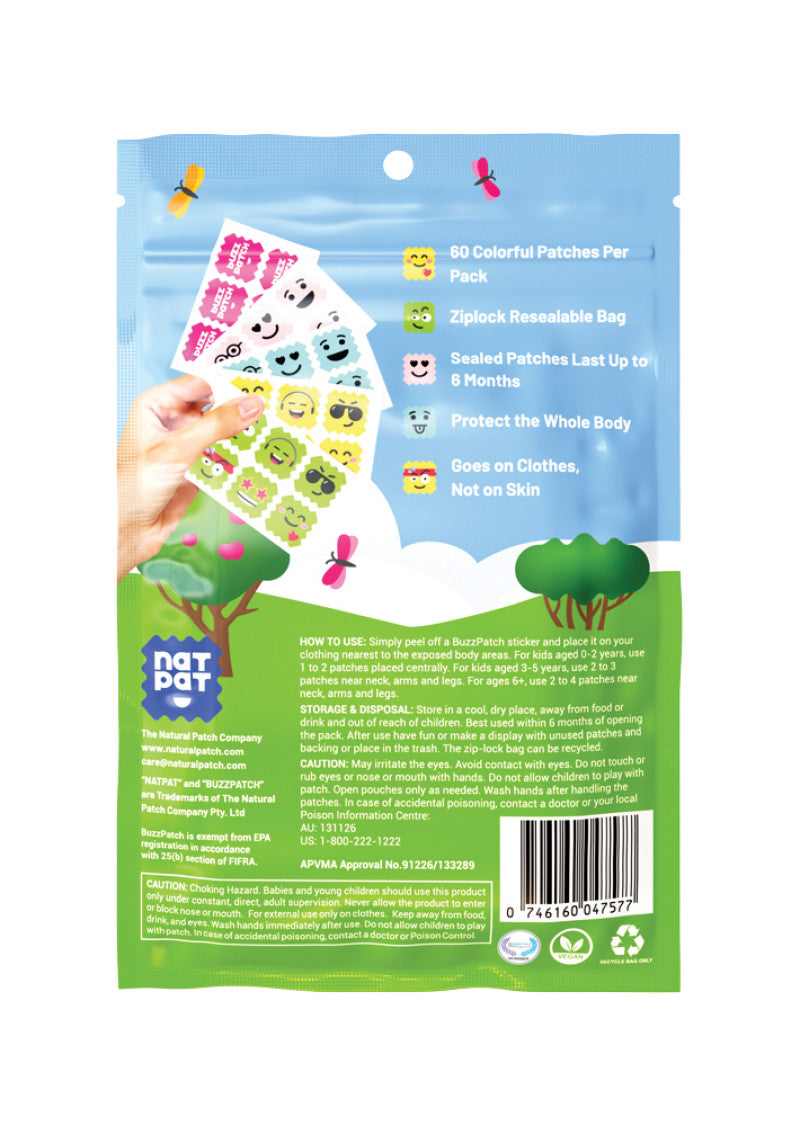 NATPAT BuzzPatch Org Mosquito Repellent Stickers x 60 Pack