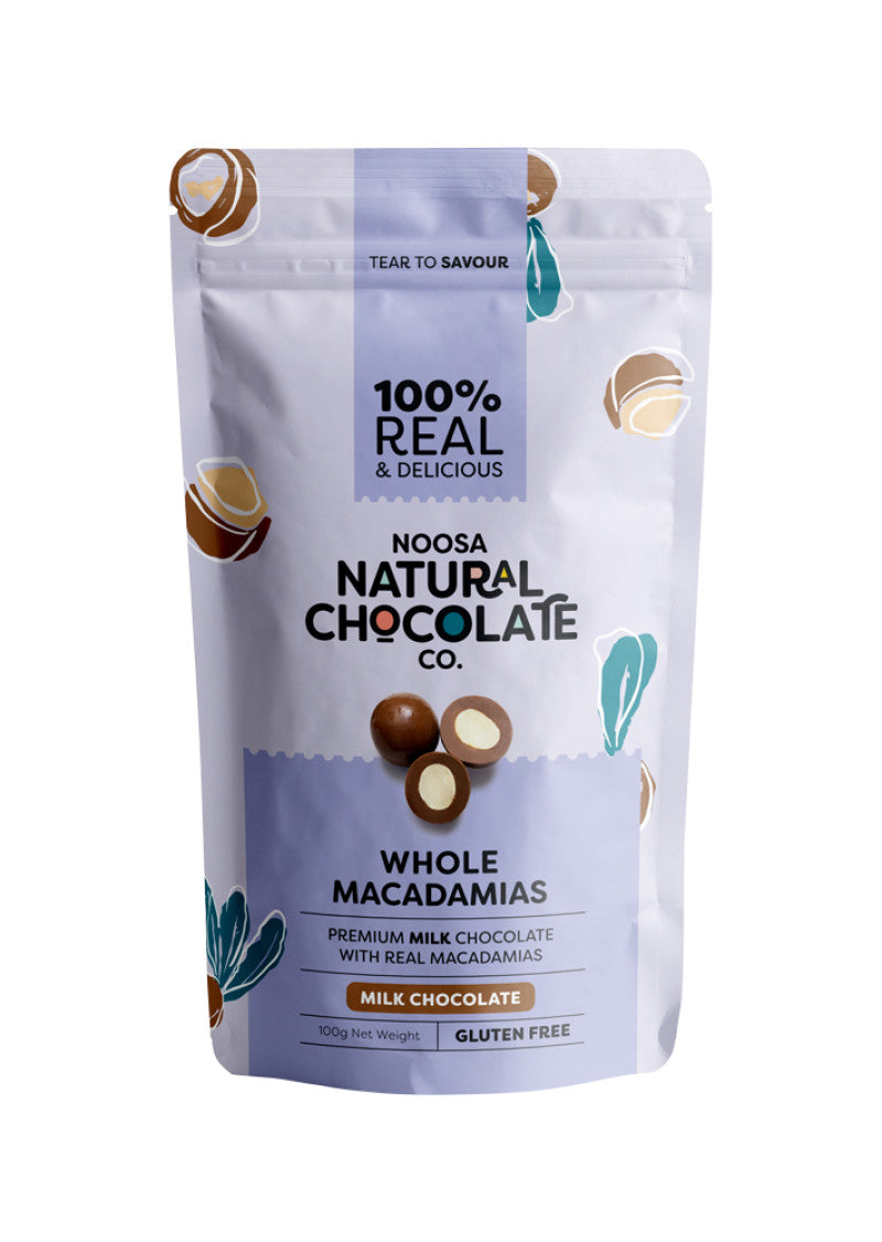 Noosa Natural Milk Chocolate Whole Macadamias 100g