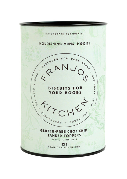 Franjos Kitchen Biscuits Lactation Gluten Free Choc Chip Tanker Topper 252g