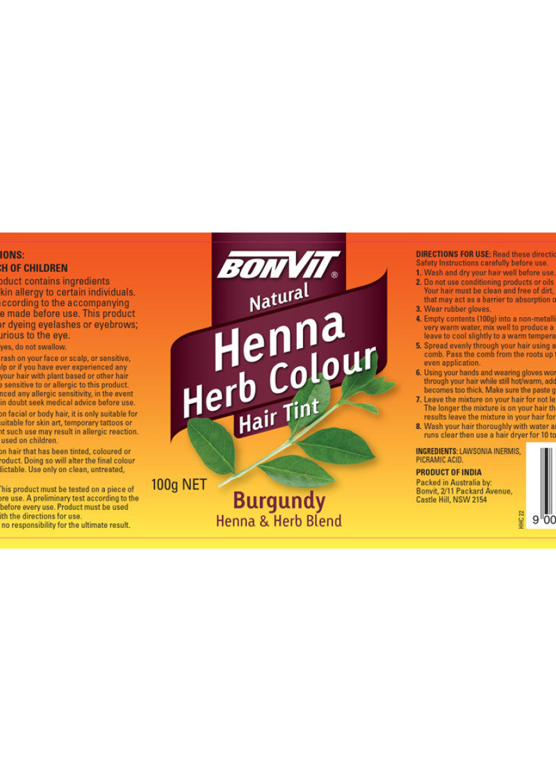 Bonvit Hair Tint Henna Herb Colour Burgundy 100g