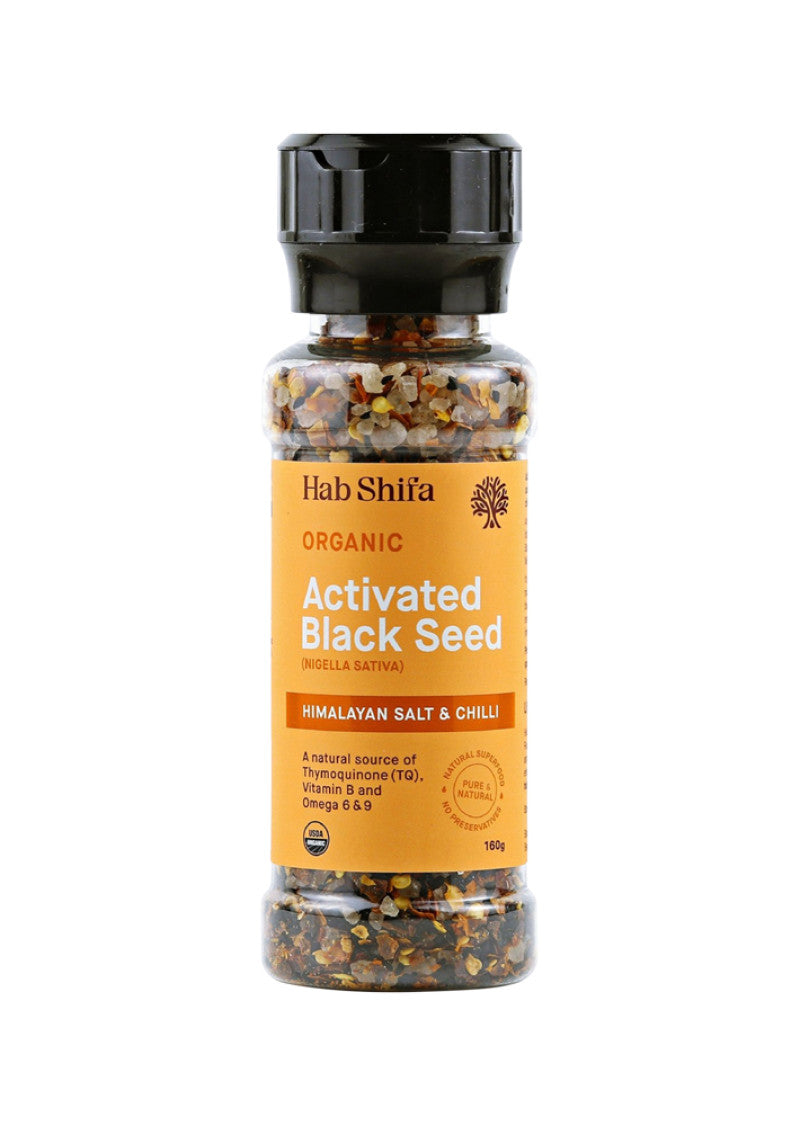 Hab Shifa Grinder Org Activated Black Seed w Him Salt Chilli 160g