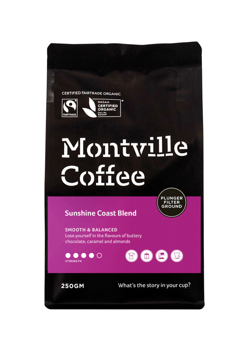 Montville Coffee Org Sunshine Coast Blend Plunger Grnd 250g