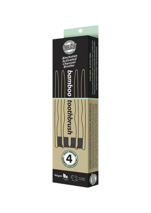 Essenzza Fuss Free Toothbrush Bamboo Activ Charcoal Medium 4pk