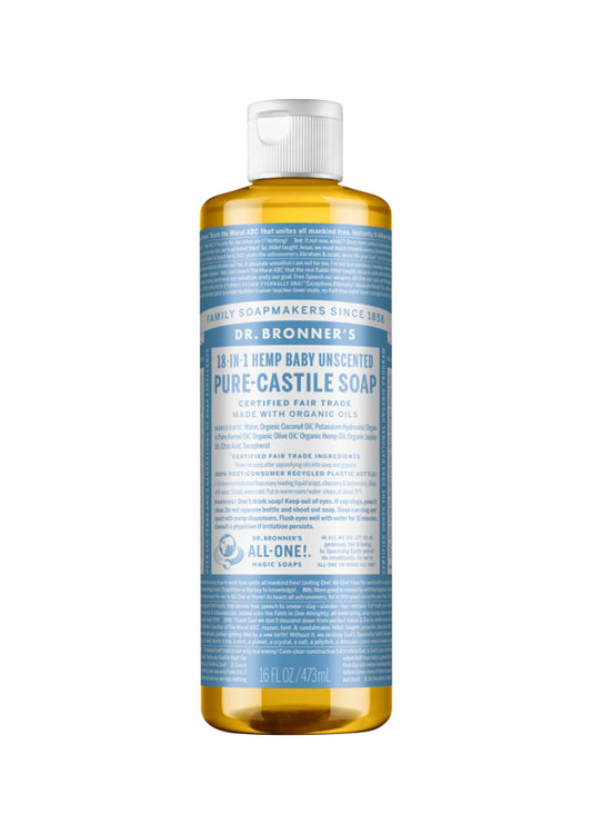 Dr. Bronner's Pure Castile Soap Liquid (Hemp 18 in 1) Unscented (Baby) 473ml