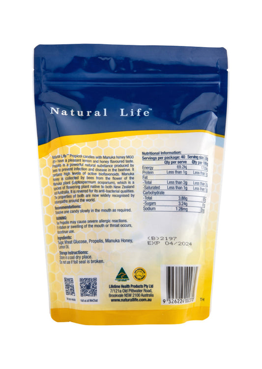 Natural Life Propicol (Propolis Manuka Candies) Lemon Honey x 40 Pack