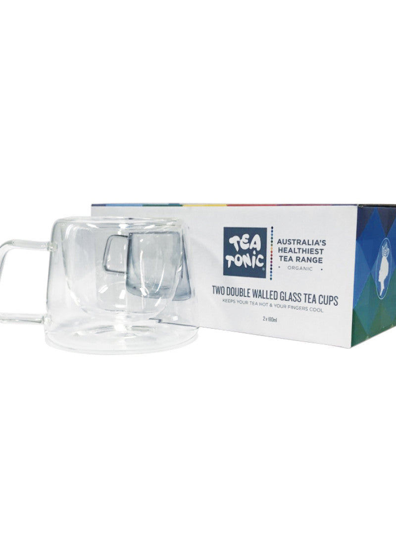 Tea Tonic Glass Tea Cup Double Walled Square Handle x 2 Pack