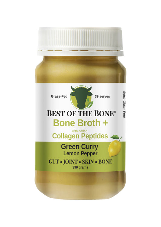 Best of the Bone Bone Broth Beef Concentrate Green Curry Lemon Pepper 390g