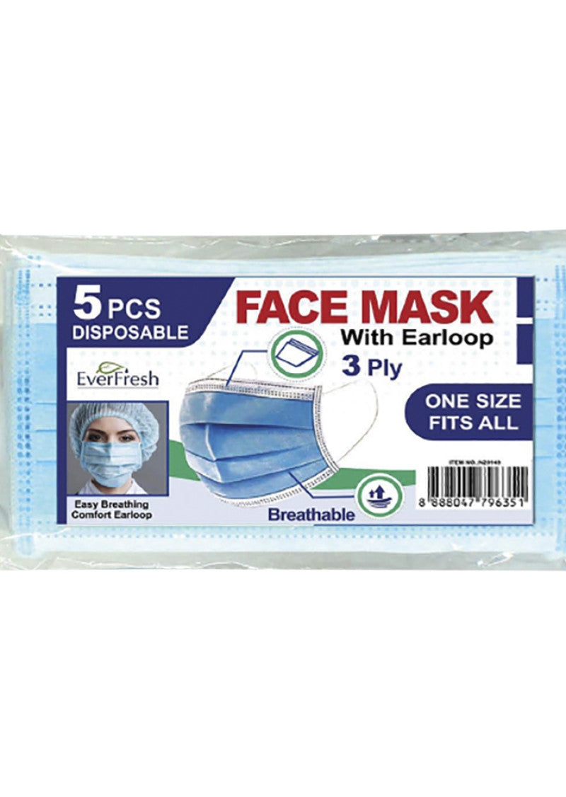 Face Mask CE Certified with Earloop 3Ply x 5 Pack