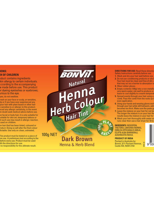 Bonvit Hair Tint Henna Herb Colour Dark Brown 100g