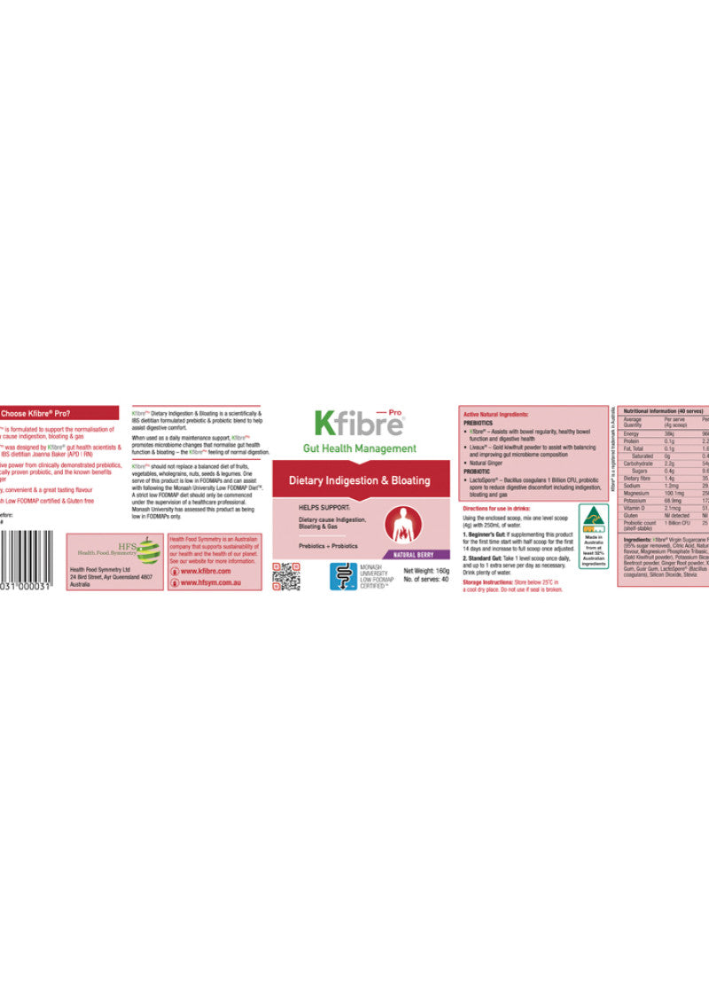 Kfibre Pro Dietary Indigestion and Bloating Natural Berry Tub 160g