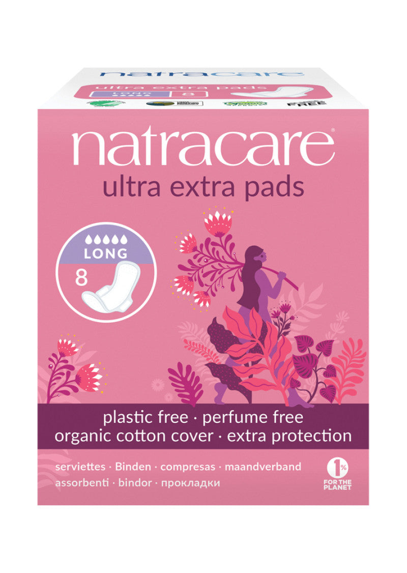 Natracare Pads w Org Cotton Cover Ultra Extra Long x 8 Pack