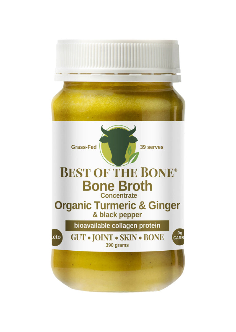 Best of the Bone Bone Broth Beef Concentrate Organic Turmeric Ginger Black Pepper 390g