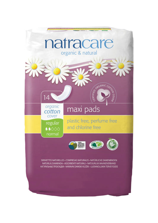 Natracare Pads w Org Cotton Cover Maxi Regular x 14 Pack