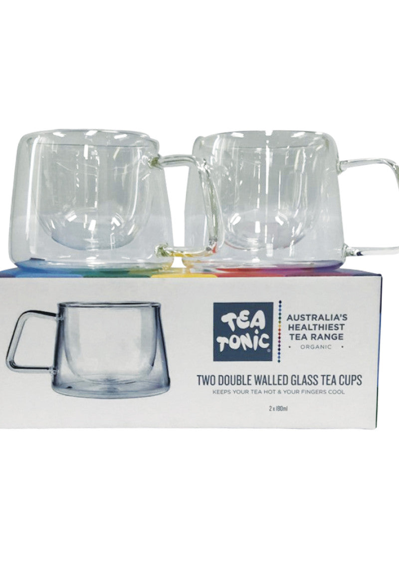 Tea Tonic Glass Tea Cup Double Walled Square Handle x 2 Pack