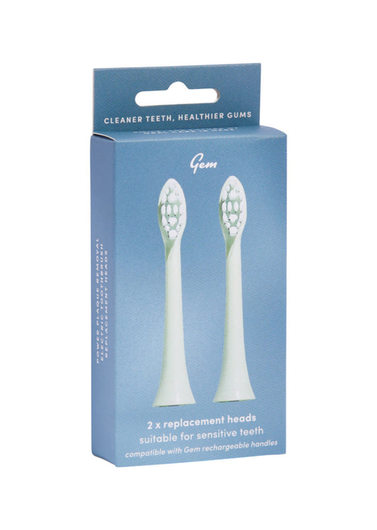 Gem Toothbrush Electric Replacement Heads Mint Green x 2 Pack