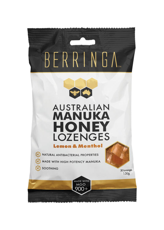 Berringa Honey Aust Manuka Lozenges Lemon Menthol x 30 Pack (150g)