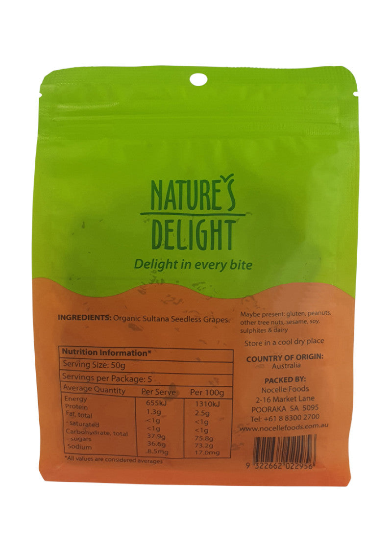 Natures Delight Organic Sultanas Dried 250g