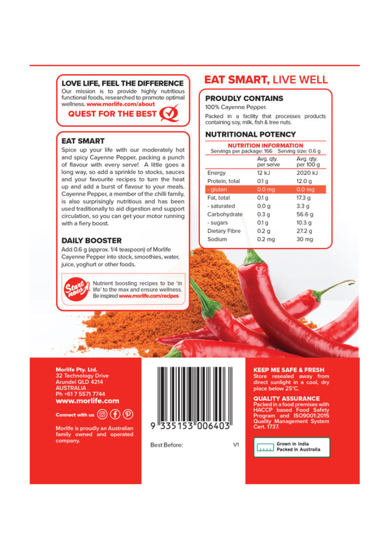 Morlife Cayenne Pepper Ground 100g