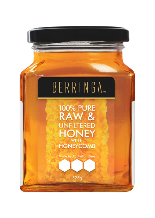 Berringa Honey Pure Raw Unfiltered w Honeycomb 525g