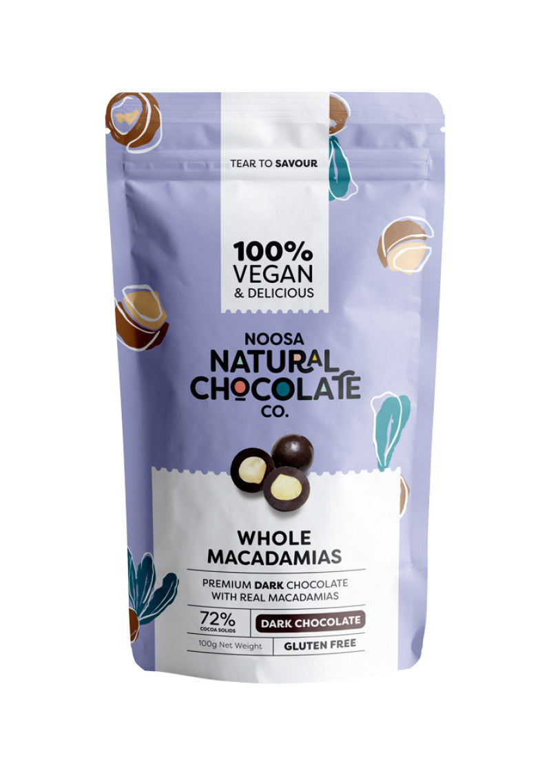 Noosa Natural Dark Chocolate Whole Macadamias 100g