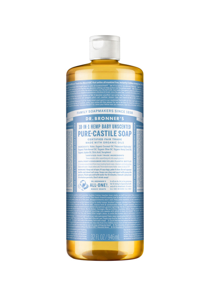 Dr. Bronner's Pure Castile Soap Liquid (Hemp 18 in 1) Unscented (Baby) 946ml