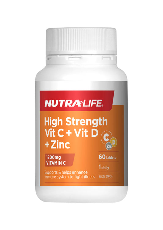 NutraLife High Strength Vit C Vit D Zinc 60t