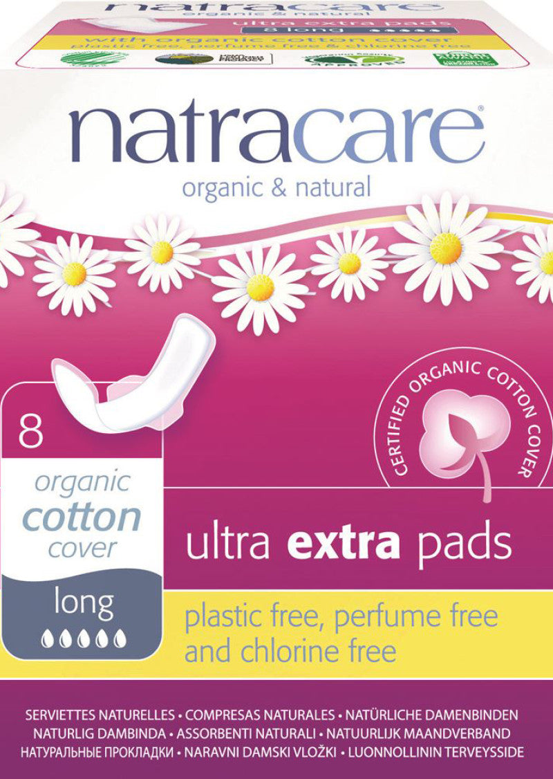 Natracare Pads w Org Cotton Cover Ultra Extra Long x 8 Pack