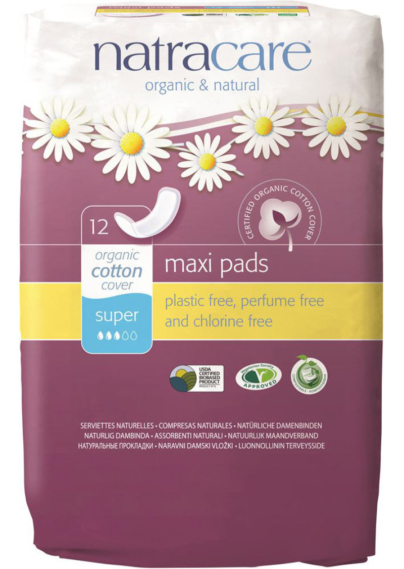 Natracare Pads w Org Cotton Cover Maxi Super x 12 Pack