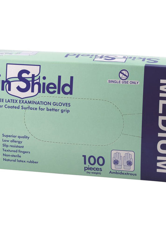 Skin Shield Latex Gloves Powder Free Medium x 100 Pack