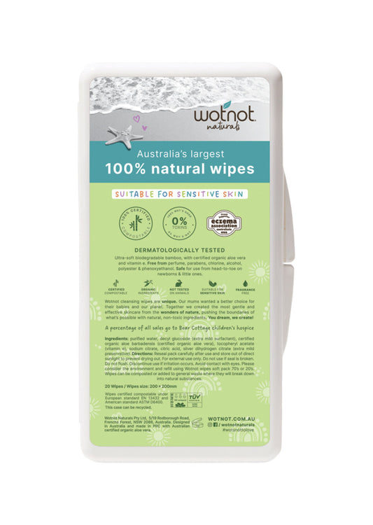 Wotnot Nat Wipes Natural (Baby) with Travel Hard Case x 20 Pack