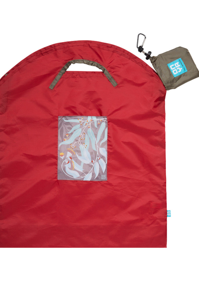 Onya Reusable Shopping Bag Red Dark Leaves Large